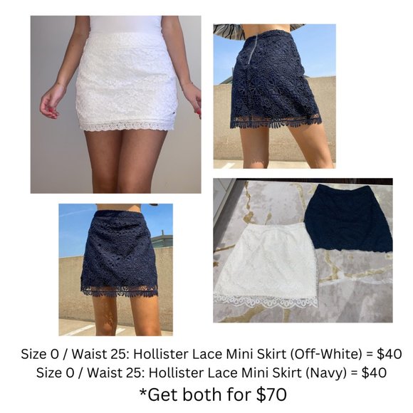 HOLLISTER: Size 0 / Waist 25 Lace Mini Skirt (Off-White/Navy) - Picture 1 of 3